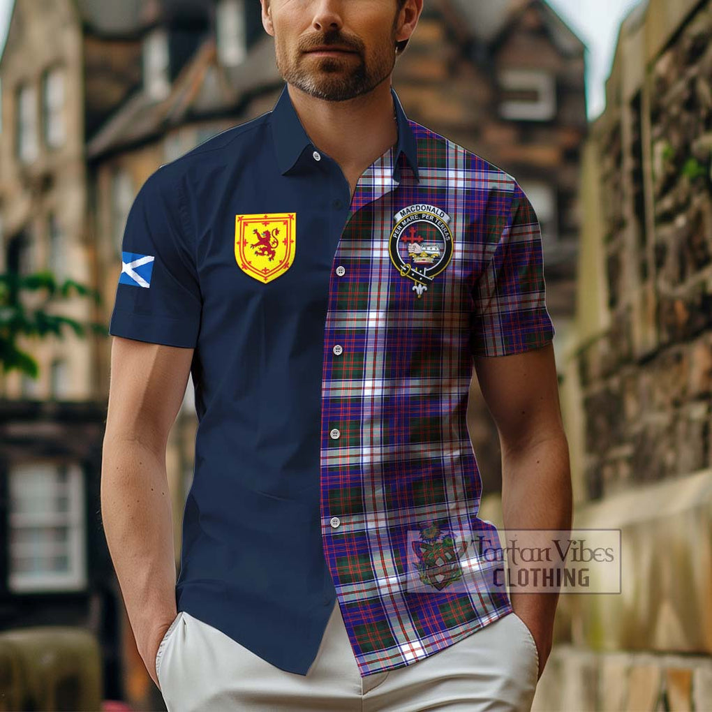 Tartan Vibes Clothing MacDonald Dress Modern Tartan Short Sleeve Button Shirt with Scottish Lion Royal Arm Half Style