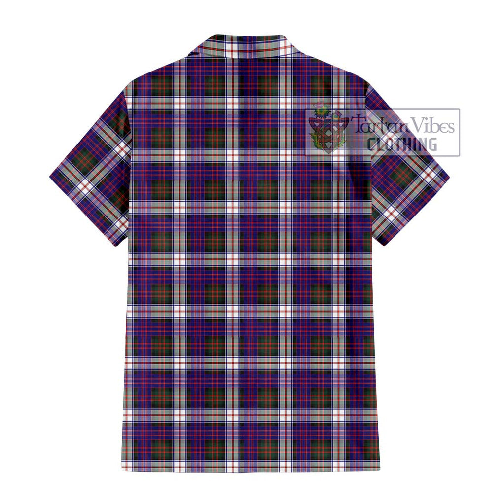 MacDonald Dress Modern Tartan Short Sleeve Button Shirt with Family Crest DNA In Me Style - Tartanvibesclothing Shop