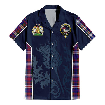 MacDonald Dress Modern Tartan Short Sleeve Button Up Shirt with Family Crest and Scottish Thistle Vibes Sport Style