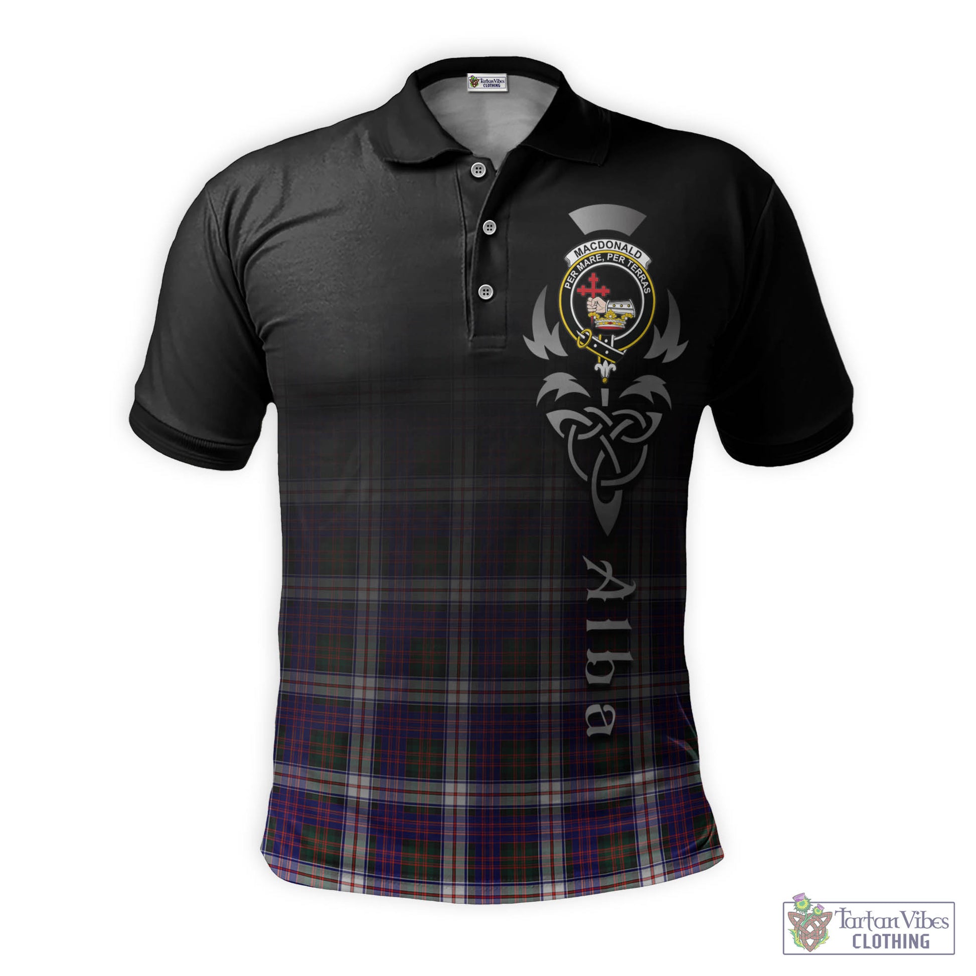 Tartan Vibes Clothing MacDonald Dress Modern Tartan Polo Shirt Featuring Alba Gu Brath Family Crest Celtic Inspired