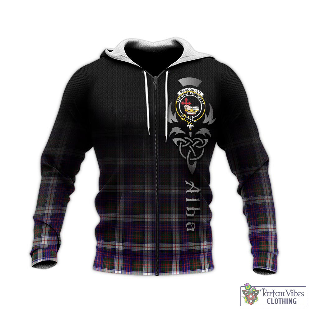 Tartan Vibes Clothing MacDonald Dress Modern Tartan Knitted Hoodie Featuring Alba Gu Brath Family Crest Celtic Inspired