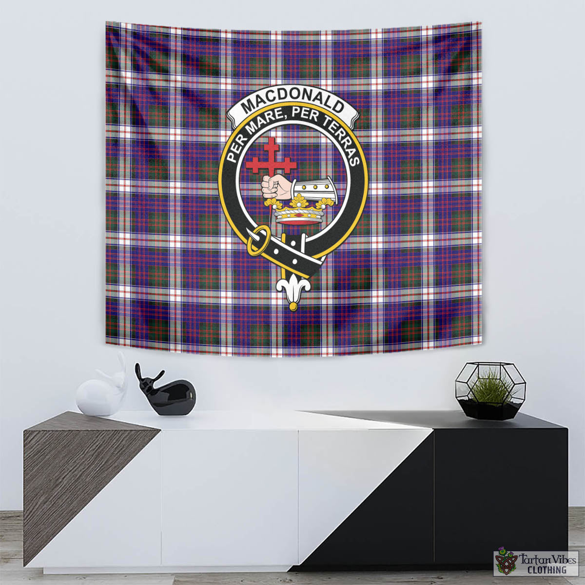 Tartan Vibes Clothing MacDonald Dress Modern Tartan Tapestry Wall Hanging and Home Decor for Room with Family Crest