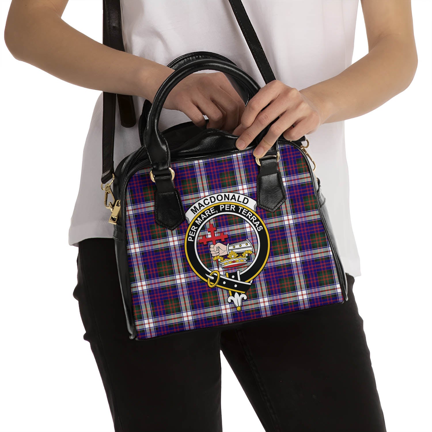 MacDonald Dress Modern Tartan Shoulder Handbags with Family Crest - Tartanvibesclothing