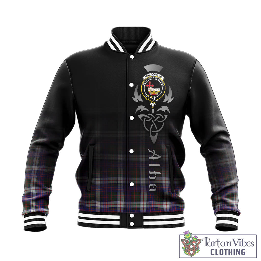 Tartan Vibes Clothing MacDonald Dress Modern Tartan Baseball Jacket Featuring Alba Gu Brath Family Crest Celtic Inspired