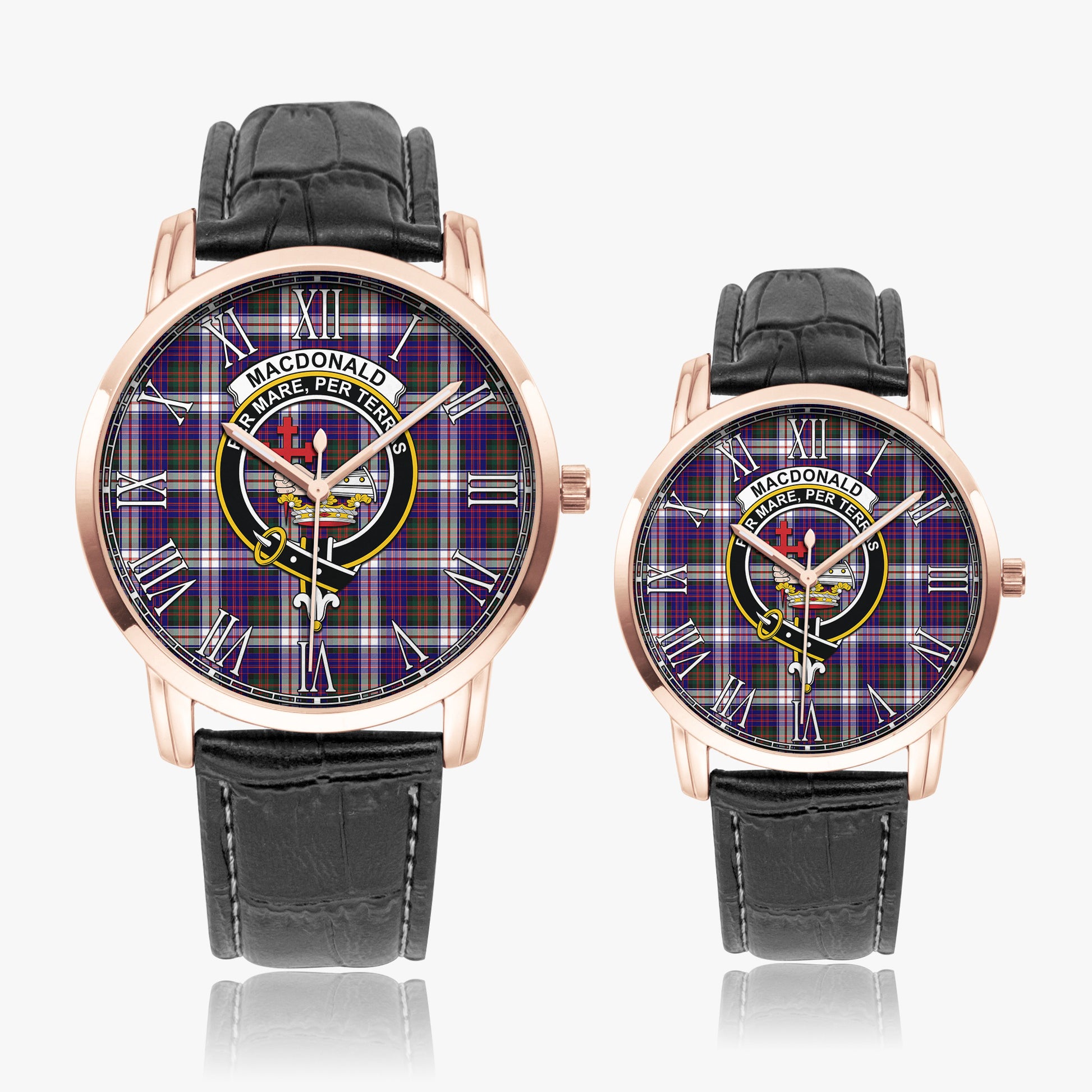 MacDonald Dress Modern Tartan Family Crest Leather Strap Quartz Watch - Tartanvibesclothing