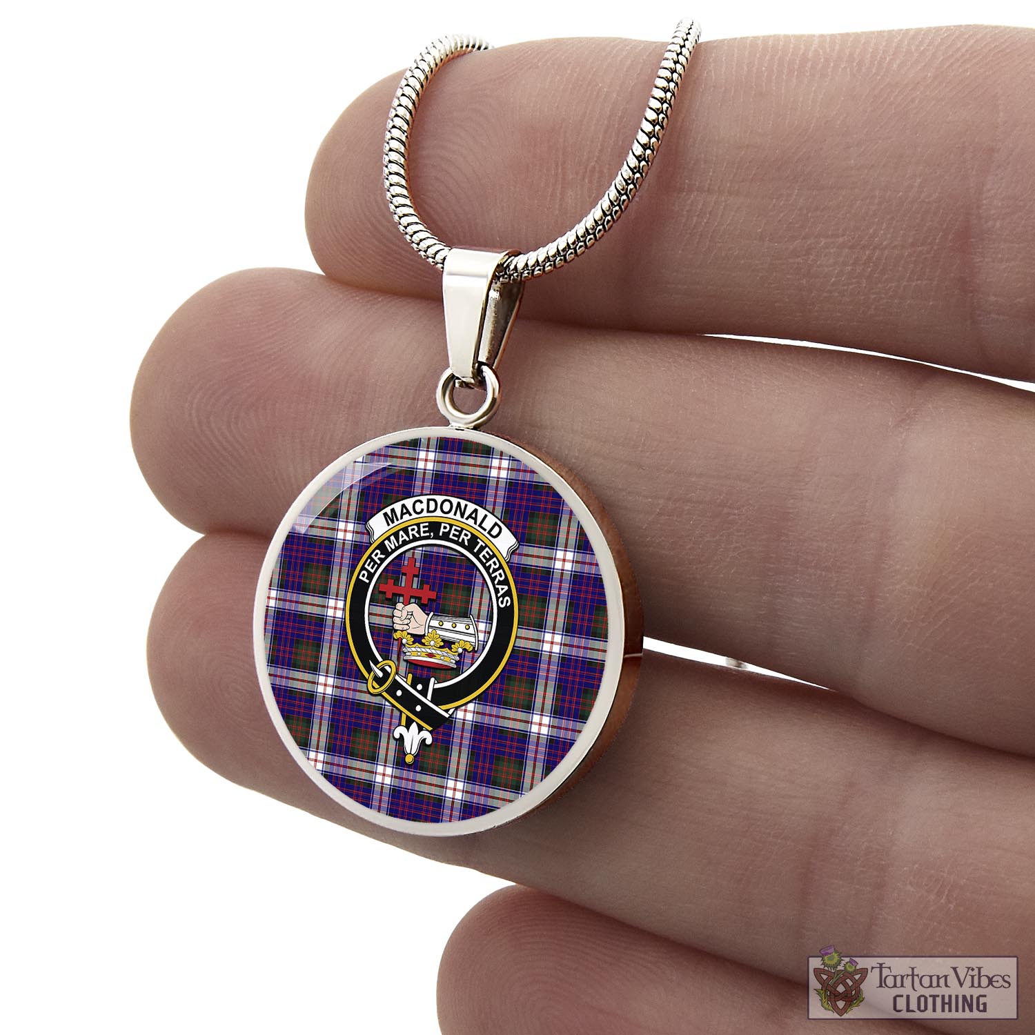 Tartan Vibes Clothing MacDonald Dress Modern Tartan Circle Necklace with Family Crest