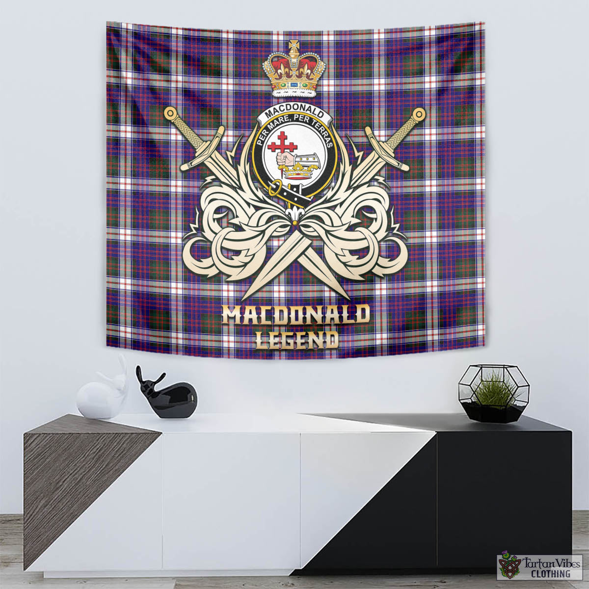 Tartan Vibes Clothing MacDonald Dress Modern Tartan Tapestry with Clan Crest and the Golden Sword of Courageous Legacy