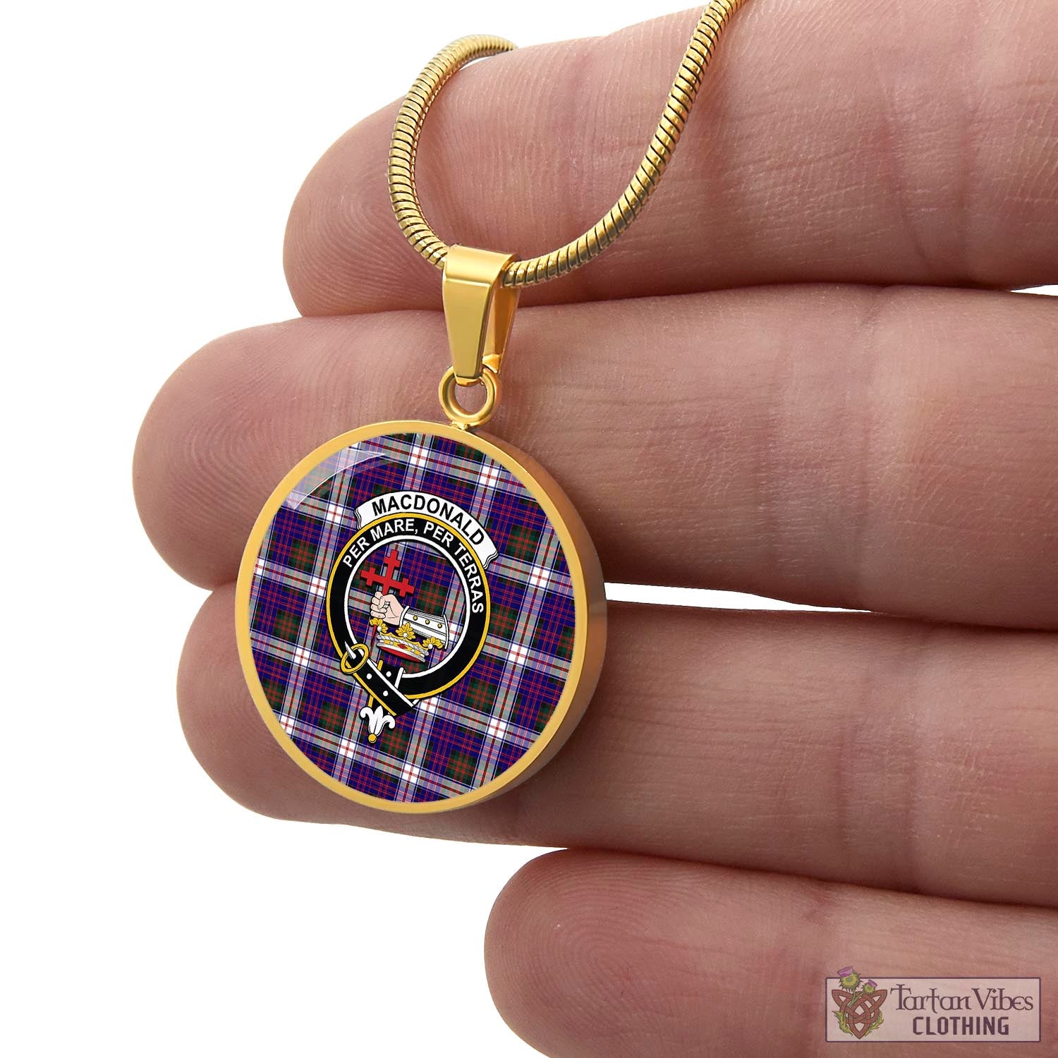 Tartan Vibes Clothing MacDonald Dress Modern Tartan Circle Necklace with Family Crest