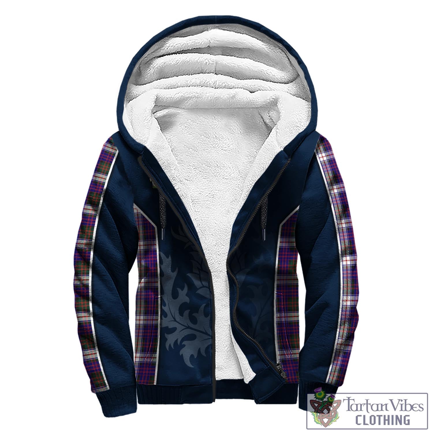 Tartan Vibes Clothing MacDonald Dress Modern Tartan Sherpa Hoodie with Family Crest and Scottish Thistle Vibes Sport Style