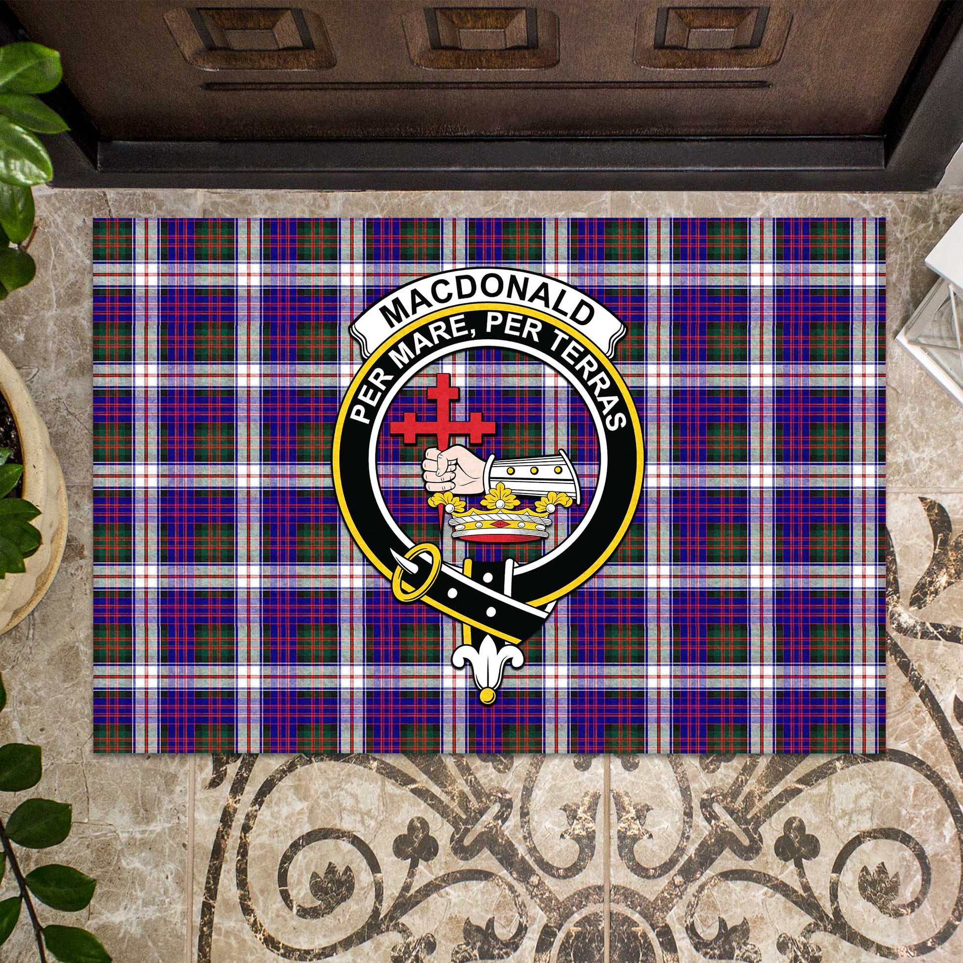 MacDonald Dress Modern Tartan Door Mat with Family Crest - Tartanvibesclothing