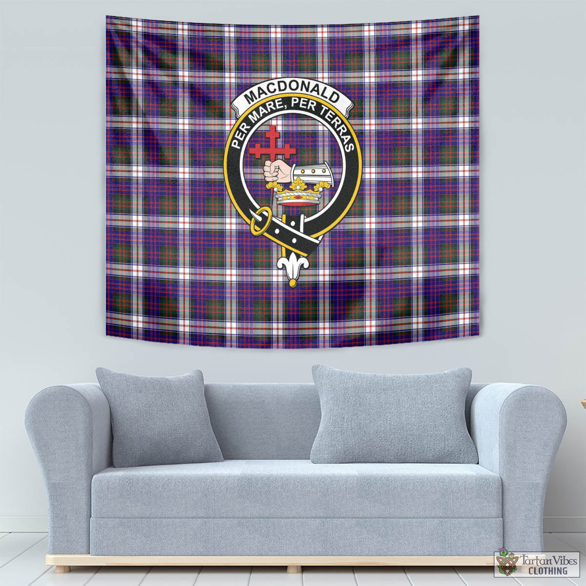 Tartan Vibes Clothing MacDonald Dress Modern Tartan Tapestry Wall Hanging and Home Decor for Room with Family Crest