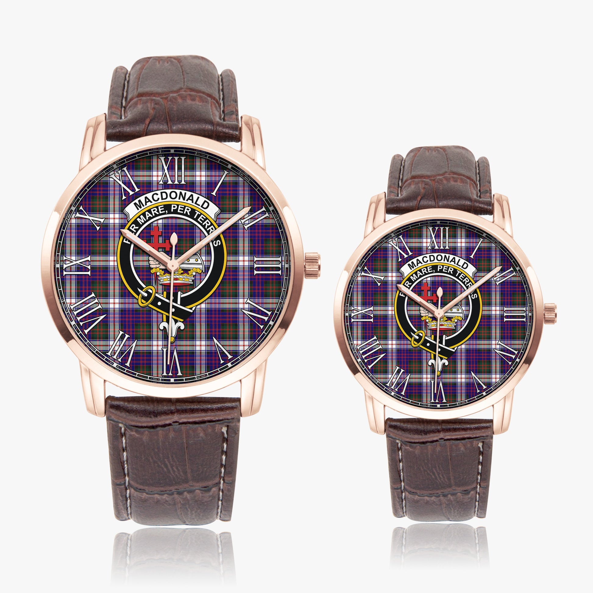 MacDonald Dress Modern Tartan Family Crest Leather Strap Quartz Watch - Tartanvibesclothing