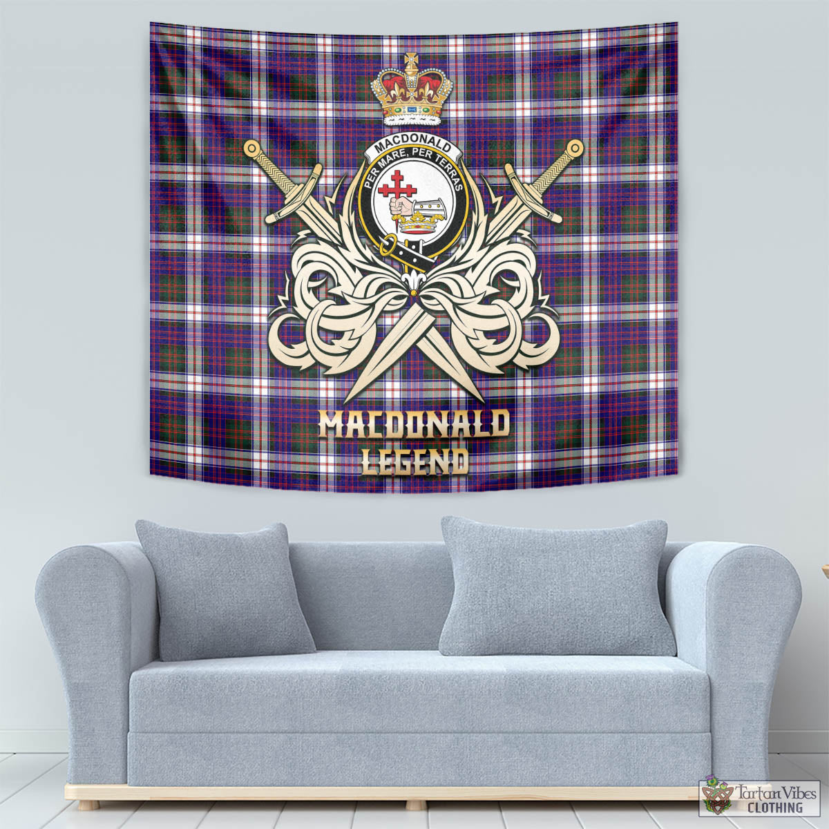 Tartan Vibes Clothing MacDonald Dress Modern Tartan Tapestry with Clan Crest and the Golden Sword of Courageous Legacy