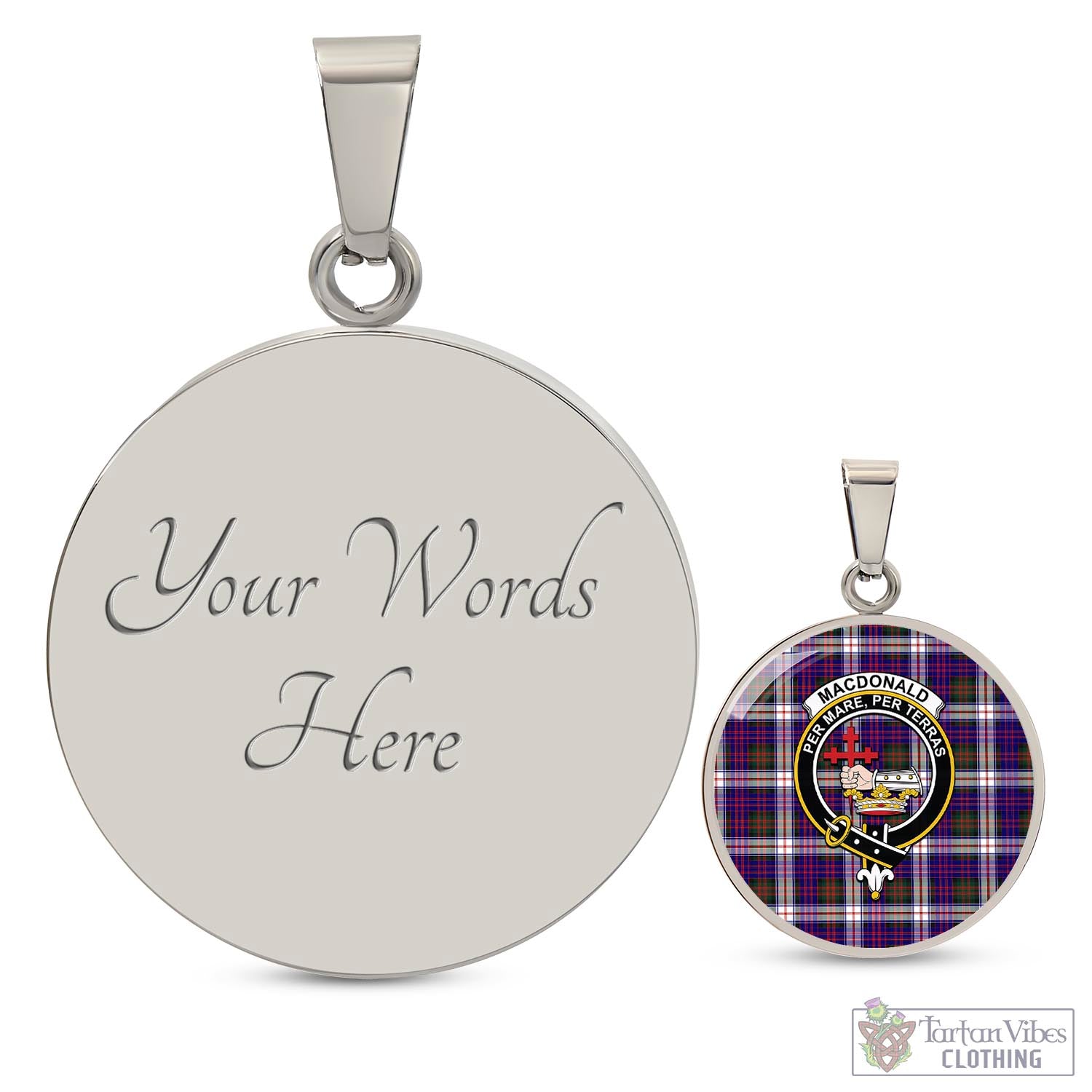 Tartan Vibes Clothing MacDonald Dress Modern Tartan Circle Necklace with Family Crest