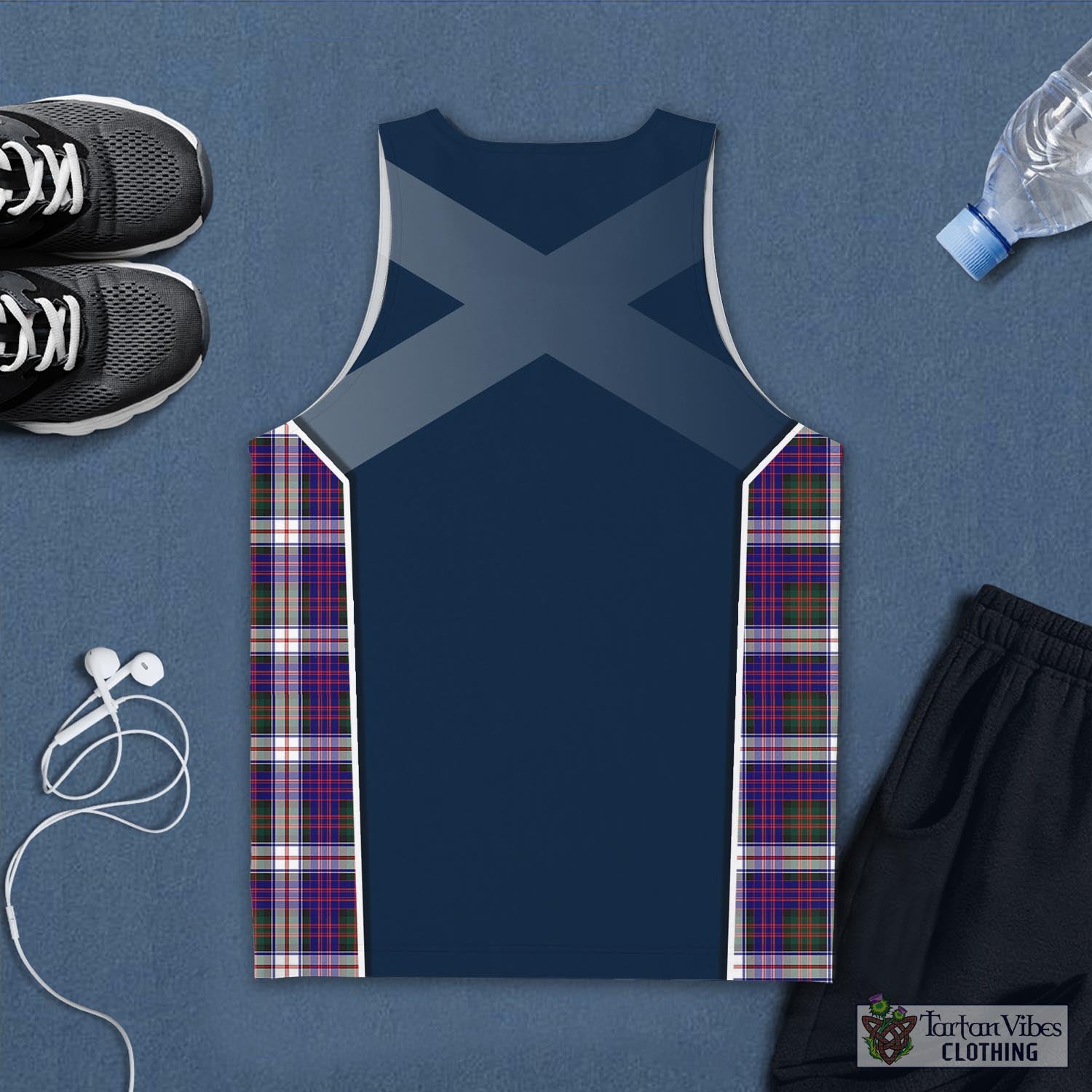 Tartan Vibes Clothing MacDonald Dress Modern Tartan Men's Tanks Top with Family Crest and Scottish Thistle Vibes Sport Style