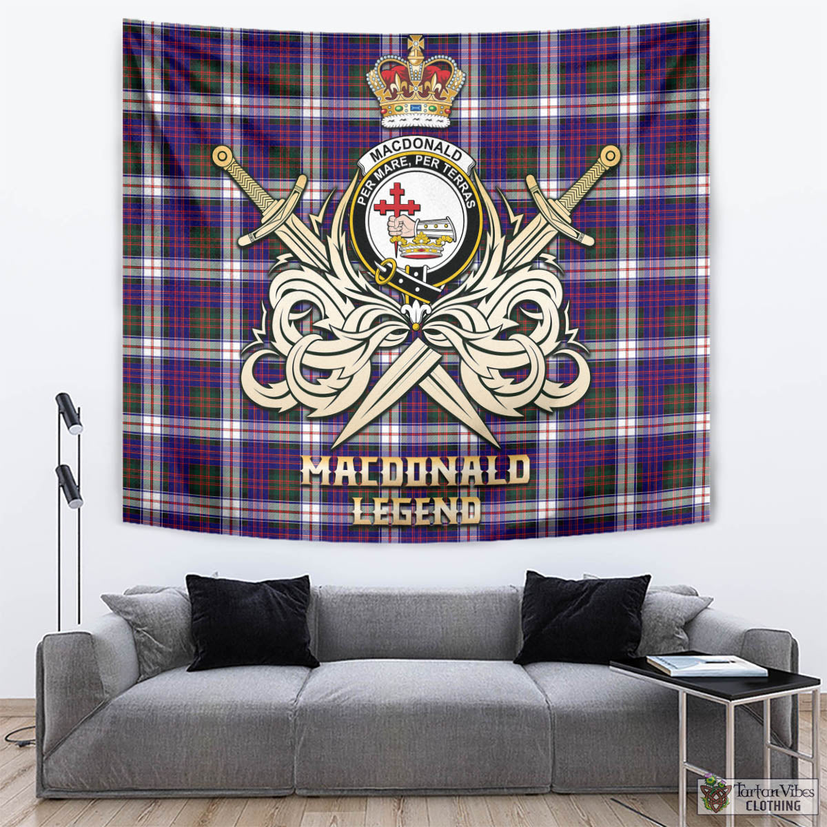 Tartan Vibes Clothing MacDonald Dress Modern Tartan Tapestry with Clan Crest and the Golden Sword of Courageous Legacy