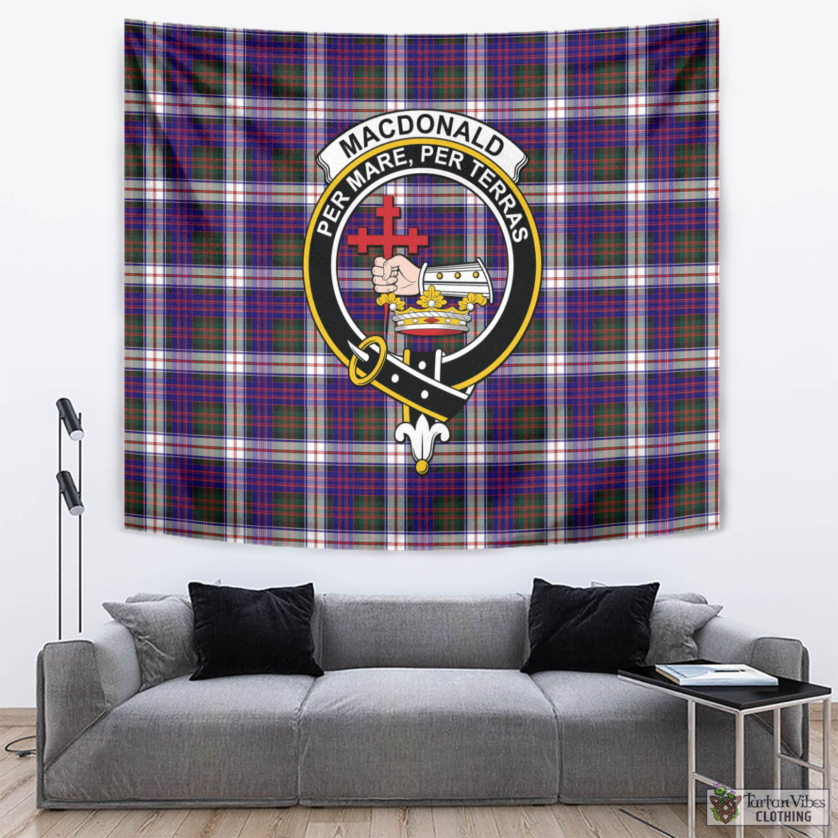 Tartan Vibes Clothing MacDonald Dress Modern Tartan Tapestry Wall Hanging and Home Decor for Room with Family Crest