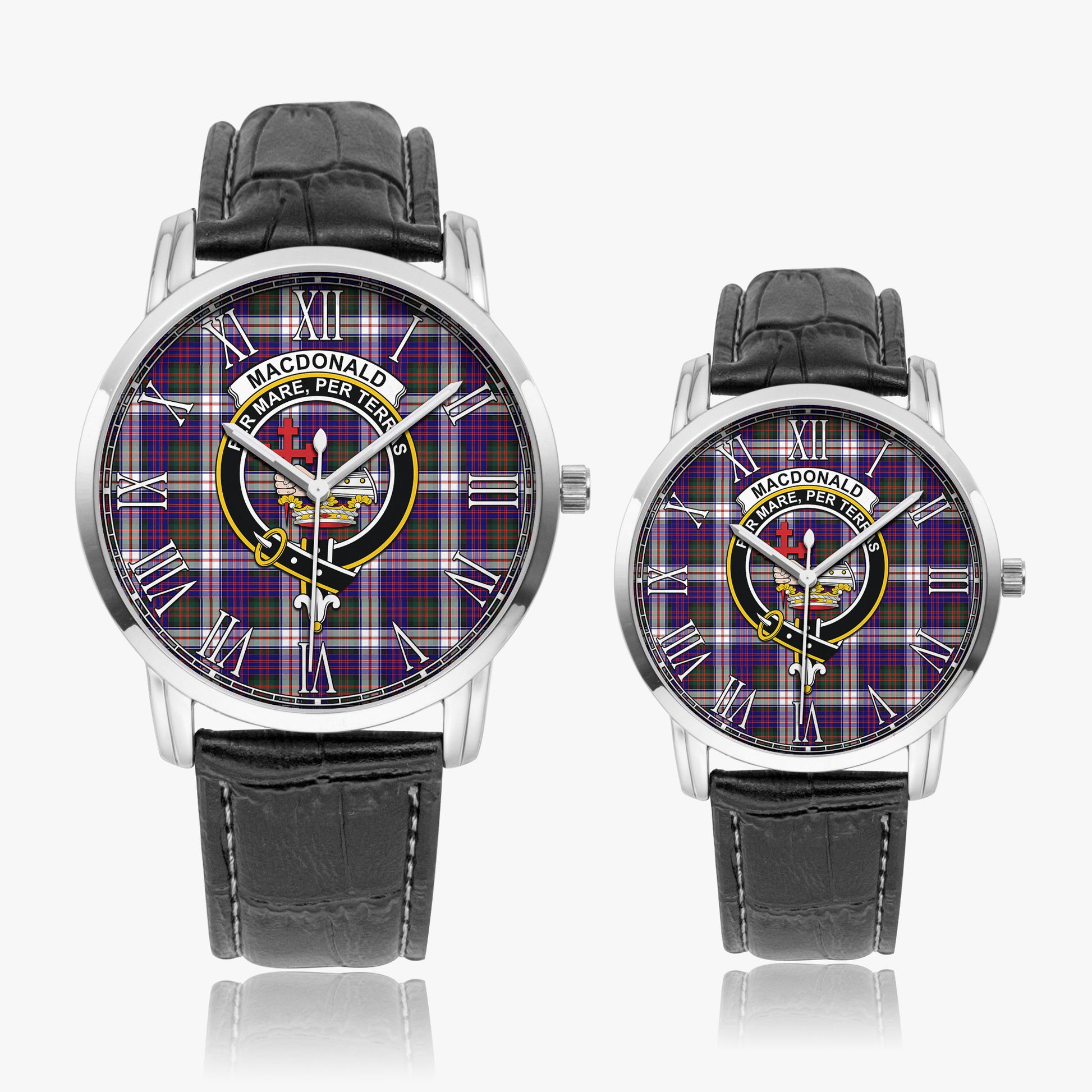 MacDonald Dress Modern Tartan Family Crest Leather Strap Quartz Watch - Tartanvibesclothing