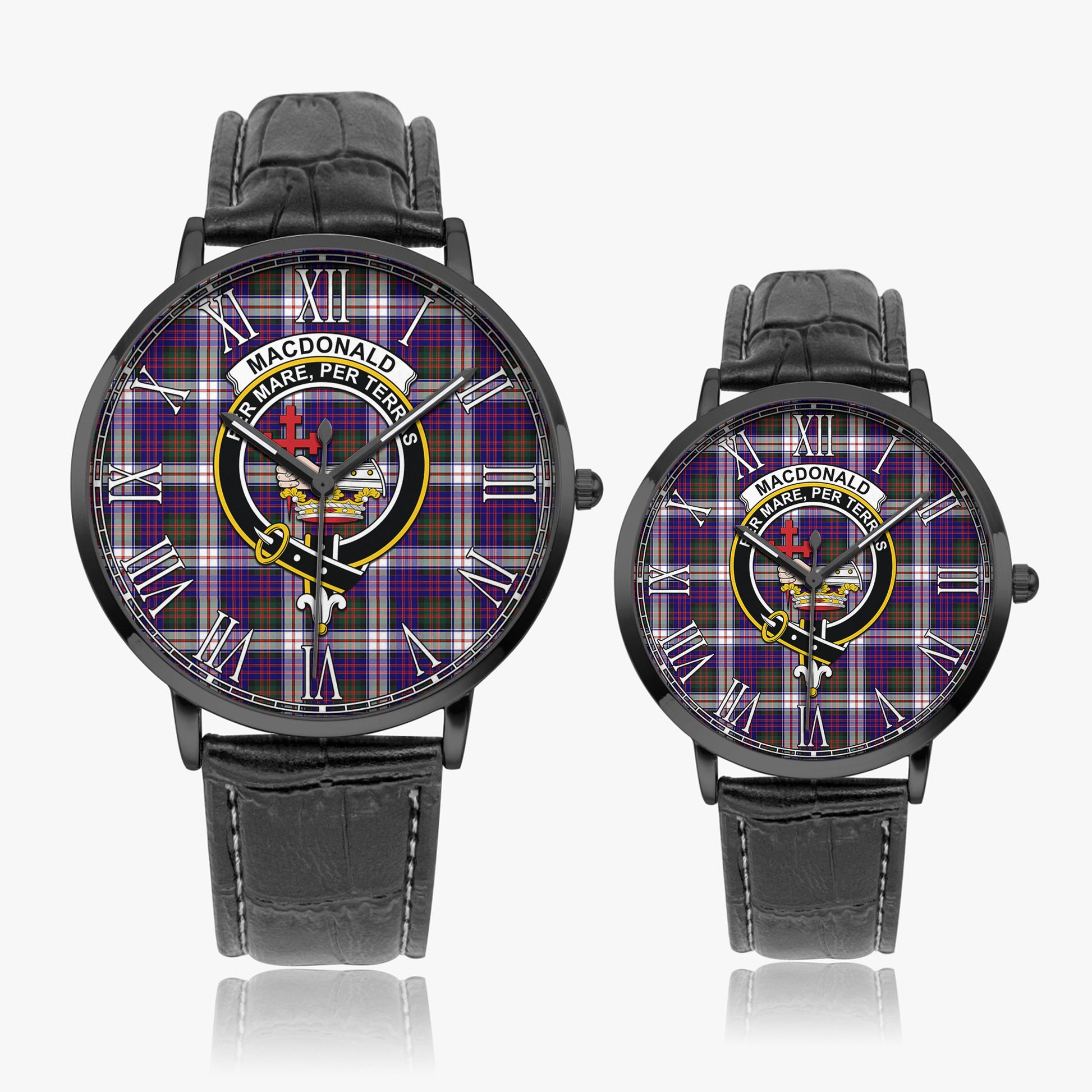 MacDonald Dress Modern Tartan Family Crest Leather Strap Quartz Watch - Tartanvibesclothing