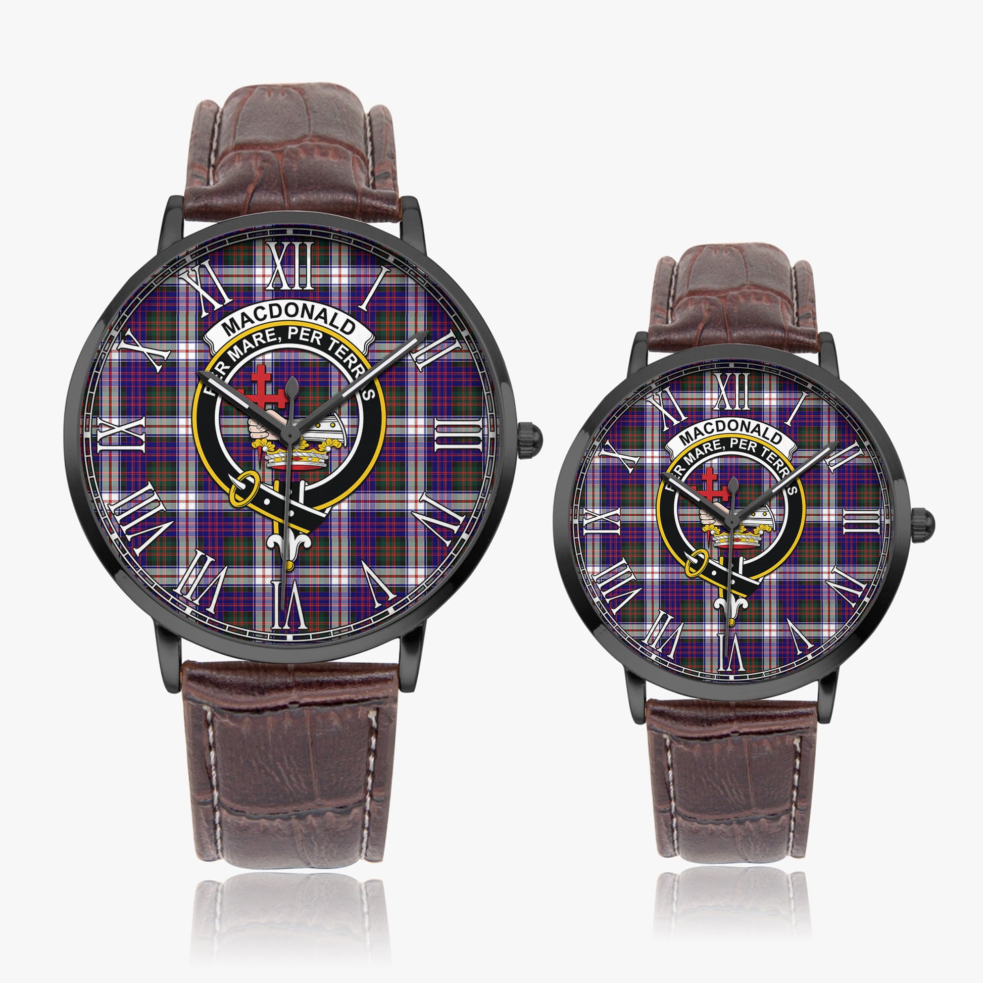 MacDonald Dress Modern Tartan Family Crest Leather Strap Quartz Watch - Tartanvibesclothing