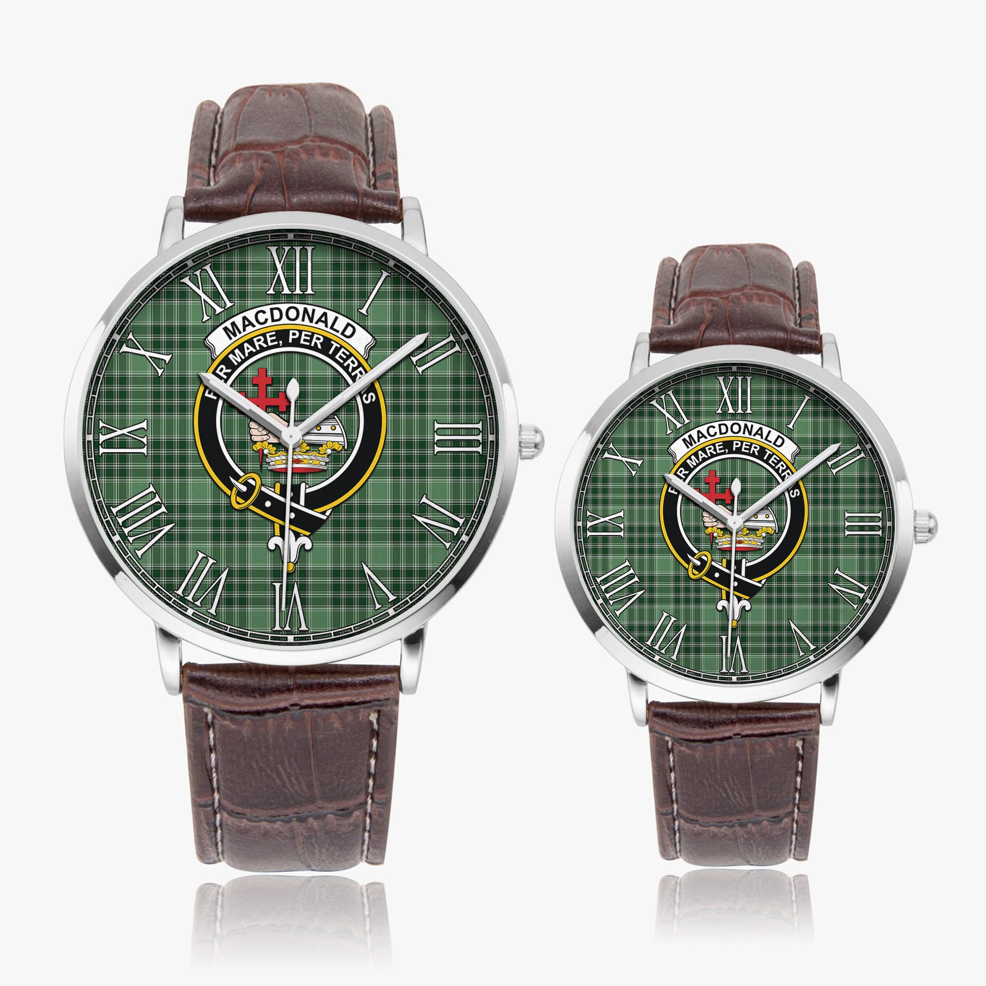 MacDonald Lord of the Isles Hunting Tartan Family Crest Leather Strap Quartz Watch - Tartanvibesclothing