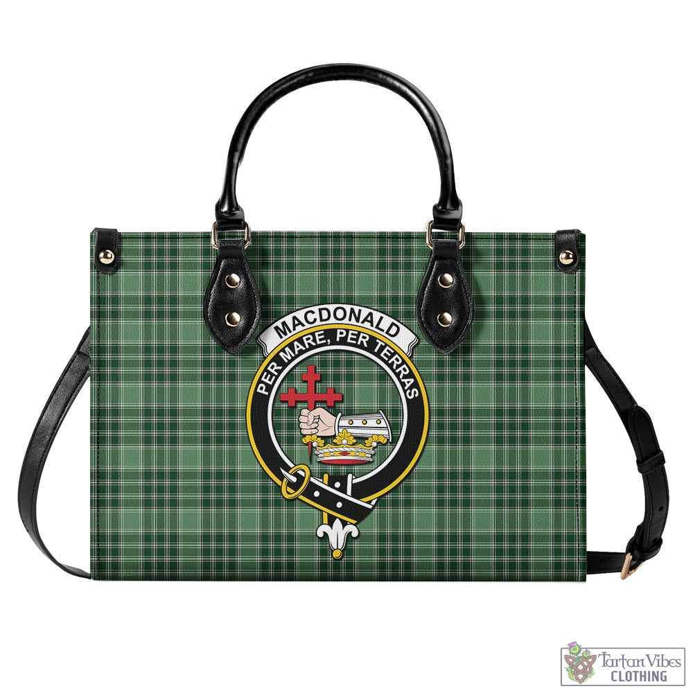 Tartan Vibes Clothing MacDonald Lord of the Isles Hunting Tartan Luxury Leather Handbags with Family Crest