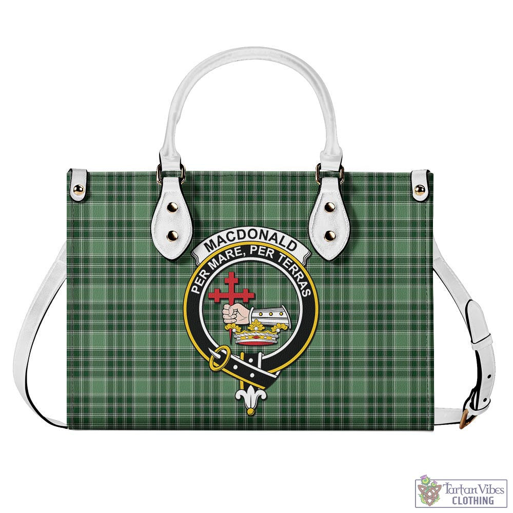 Tartan Vibes Clothing MacDonald Lord of the Isles Hunting Tartan Luxury Leather Handbags with Family Crest