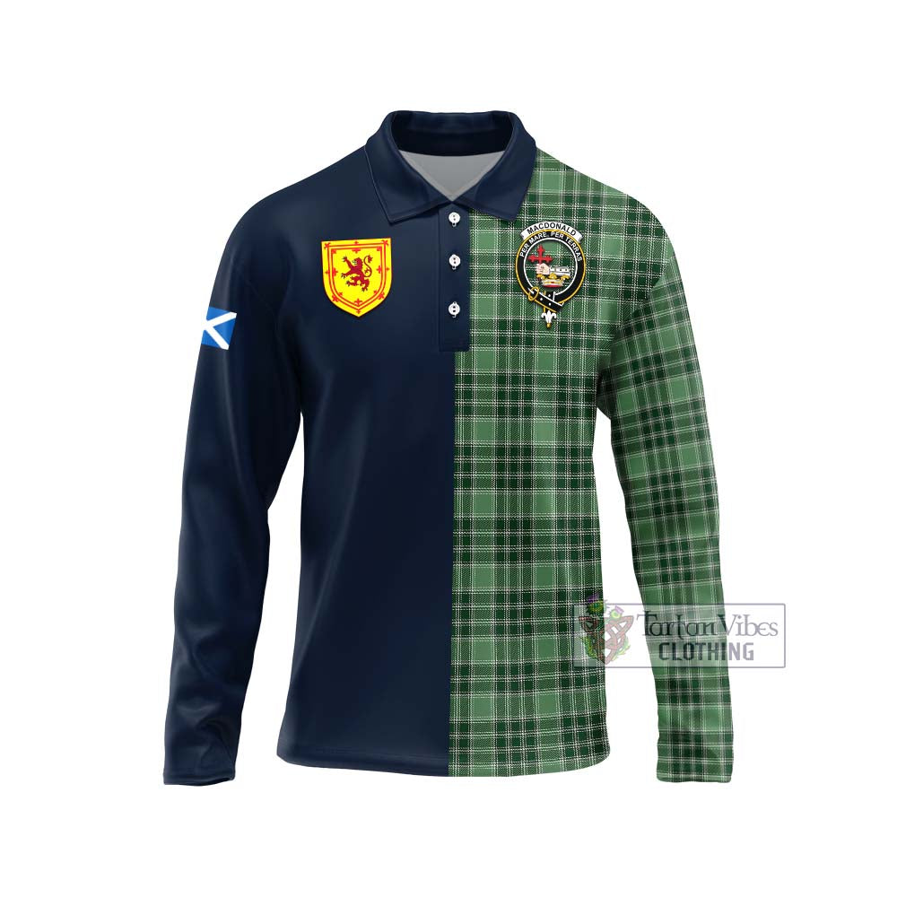 Tartan Vibes Clothing MacDonald Lord of the Isles Hunting Tartan Long Sleeve Polo Shirt with Scottish Lion Royal Arm Half Style