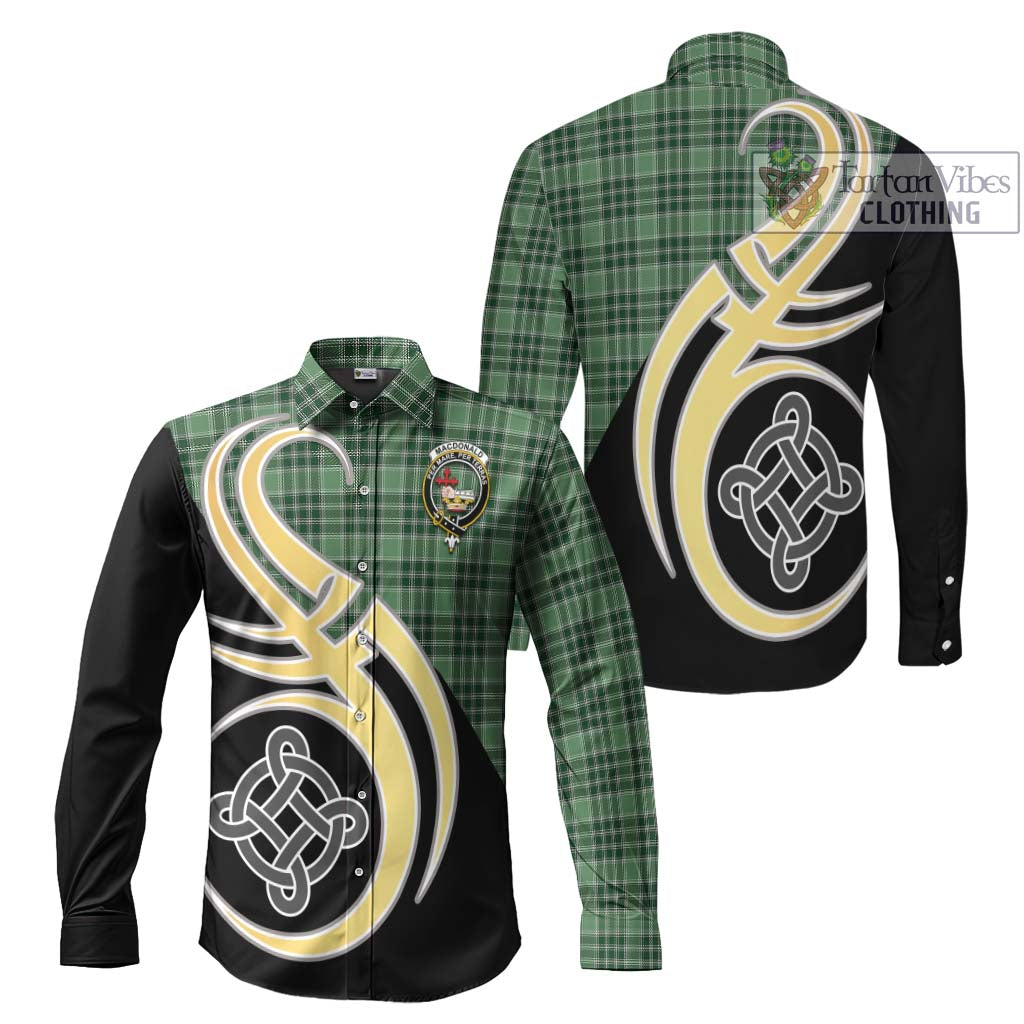 MacDonald Lord of the Isles Hunting Tartan Long Sleeve Button Shirt with Family Crest and Celtic Symbol Style Men's Shirt S - Tartan Vibes Clothing