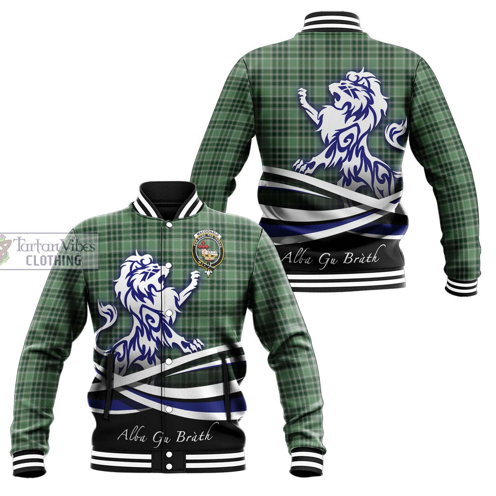 MacDonald Lord of the Isles Hunting Tartan Baseball Jacket with Alba Gu Brath Regal Lion Emblem Unisex - Tartanvibesclothing Shop