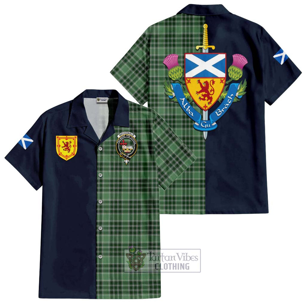 Tartan Vibes Clothing MacDonald Lord of the Isles Hunting Tartan Short Sleeve Button Shirt with Scottish Lion Royal Arm Half Style