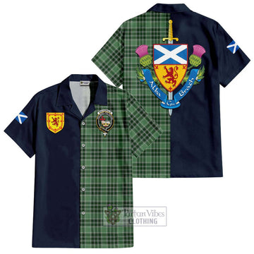 MacDonald Lord of the Isles Hunting Tartan Short Sleeve Button Shirt Alba with Scottish Lion Royal Arm Half Style