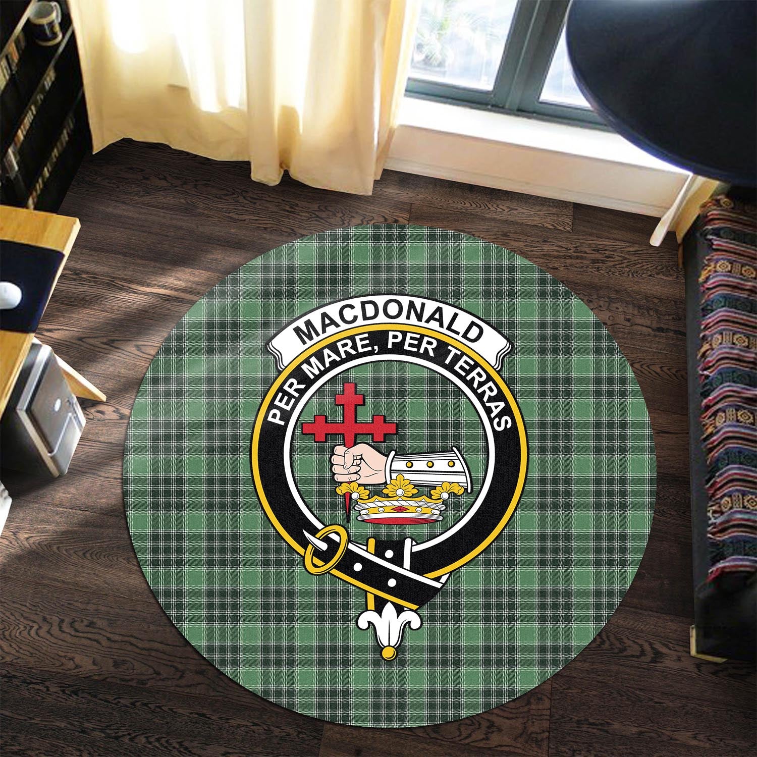 macdonald-lord-of-the-isles-hunting-tartan-round-rug-with-family-crest