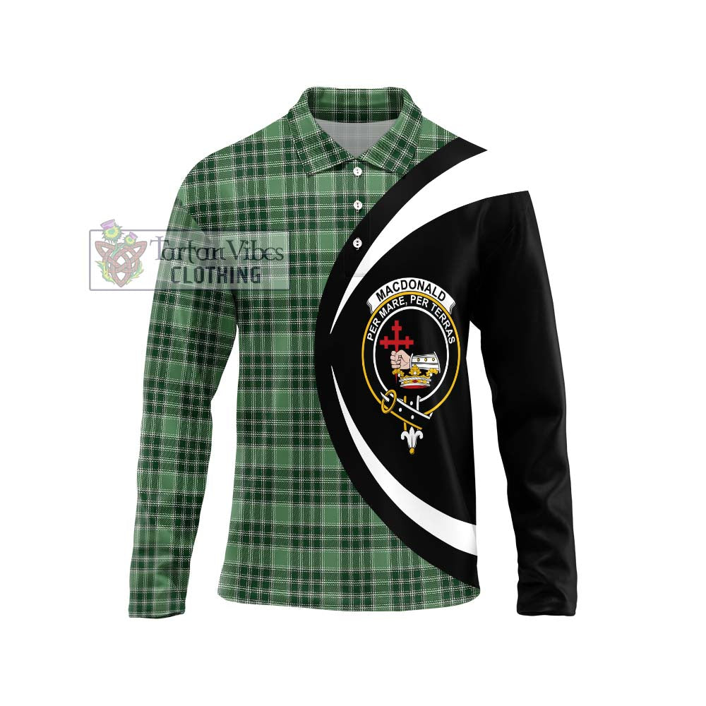 MacDonald Lord of the Isles Hunting Tartan Long Sleeve Polo Shirt with Family Crest Circle Style Unisex - Tartan Vibes Clothing