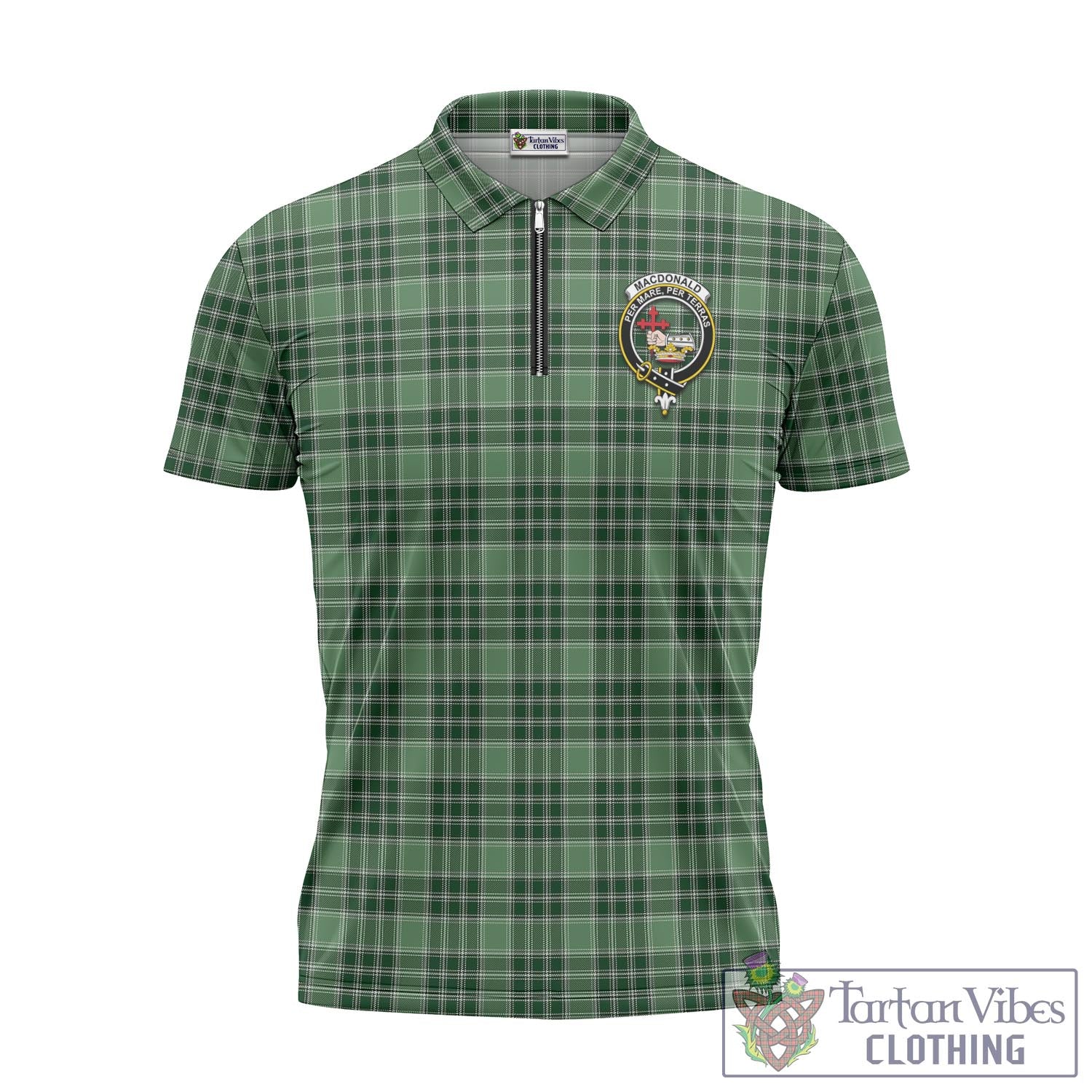 Tartan Vibes Clothing MacDonald Lord of the Isles Hunting Tartan Zipper Polo Shirt with Family Crest