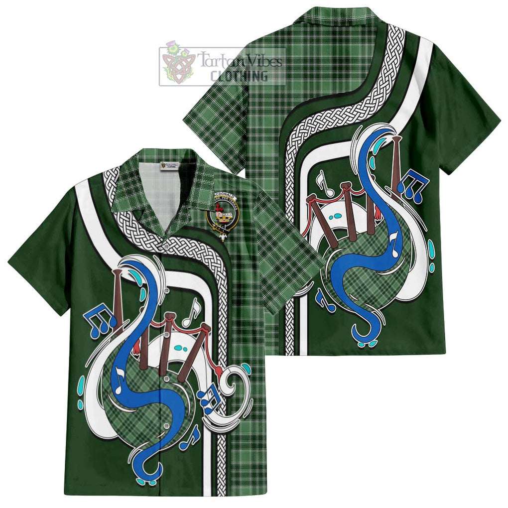 MacDonald Lord of the Isles Hunting Tartan Short Sleeve Button Shirt with Epic Bagpipe Style Kid - Tartanvibesclothing Shop