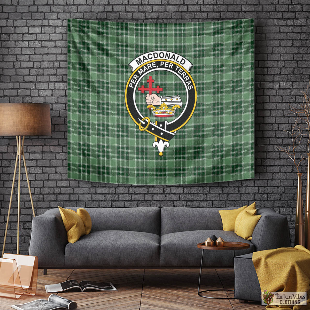 Tartan Vibes Clothing MacDonald Lord of the Isles Hunting Tartan Tapestry Wall Hanging and Home Decor for Room with Family Crest