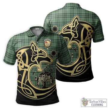 MacDonald Lord of the Isles Hunting Tartan Polo Shirt with Family Crest Celtic Wolf Style