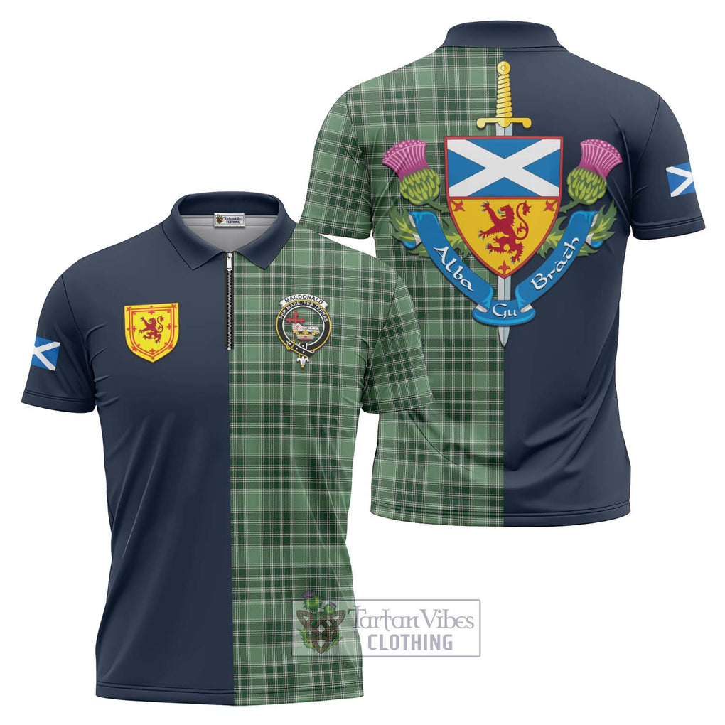 Tartan Vibes Clothing MacDonald Lord of the Isles Hunting Tartan Zipper Polo Shirt with Scottish Lion Royal Arm Half Style