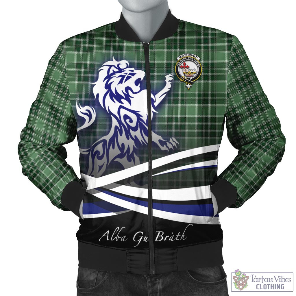 Tartan Vibes Clothing MacDonald Lord of the Isles Hunting Tartan Bomber Jacket with Alba Gu Brath Regal Lion Emblem