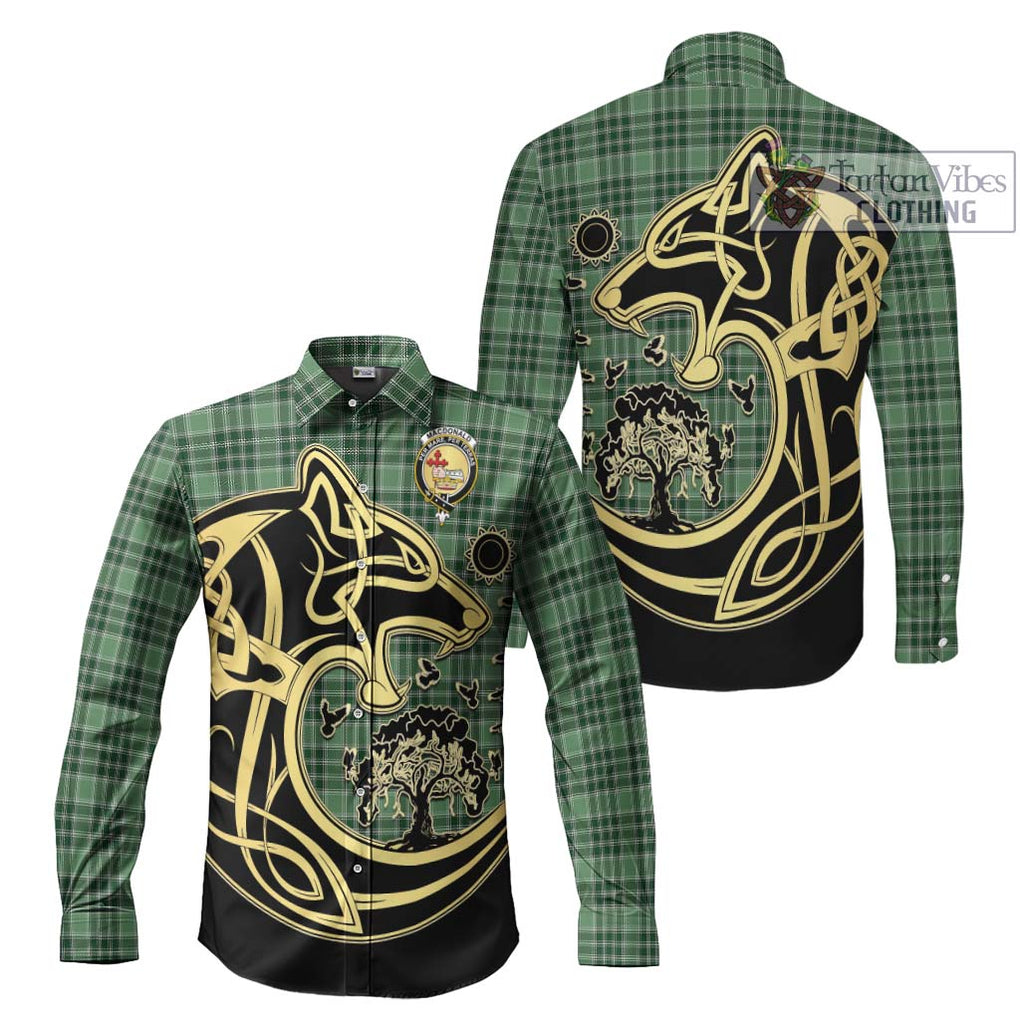 MacDonald Lord of the Isles Hunting Tartan Long Sleeve Button Shirt with Family Crest Celtic Wolf Style Men's Shirt S - Tartan Vibes Clothing