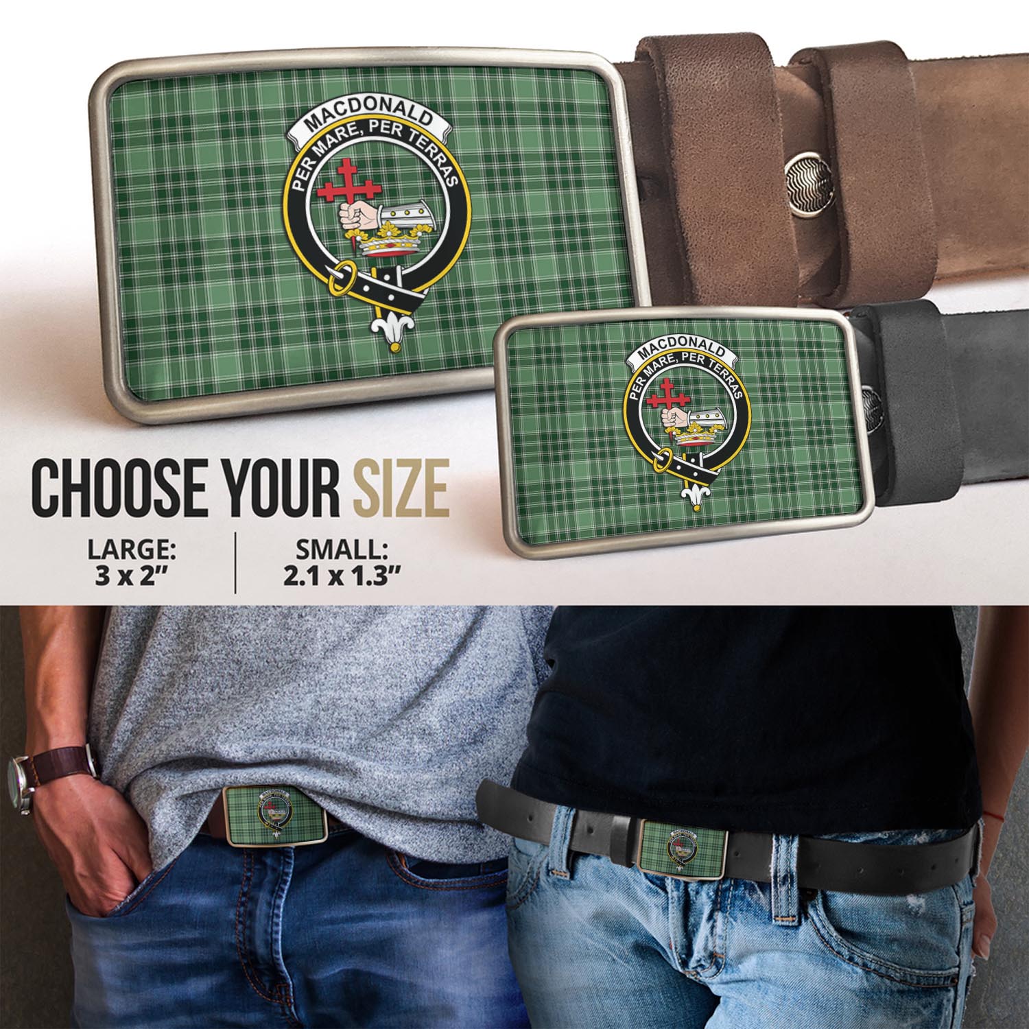 MacDonald Lord of the Isles Hunting Tartan Belt Buckles with Family Crest - Tartan Vibes Clothing