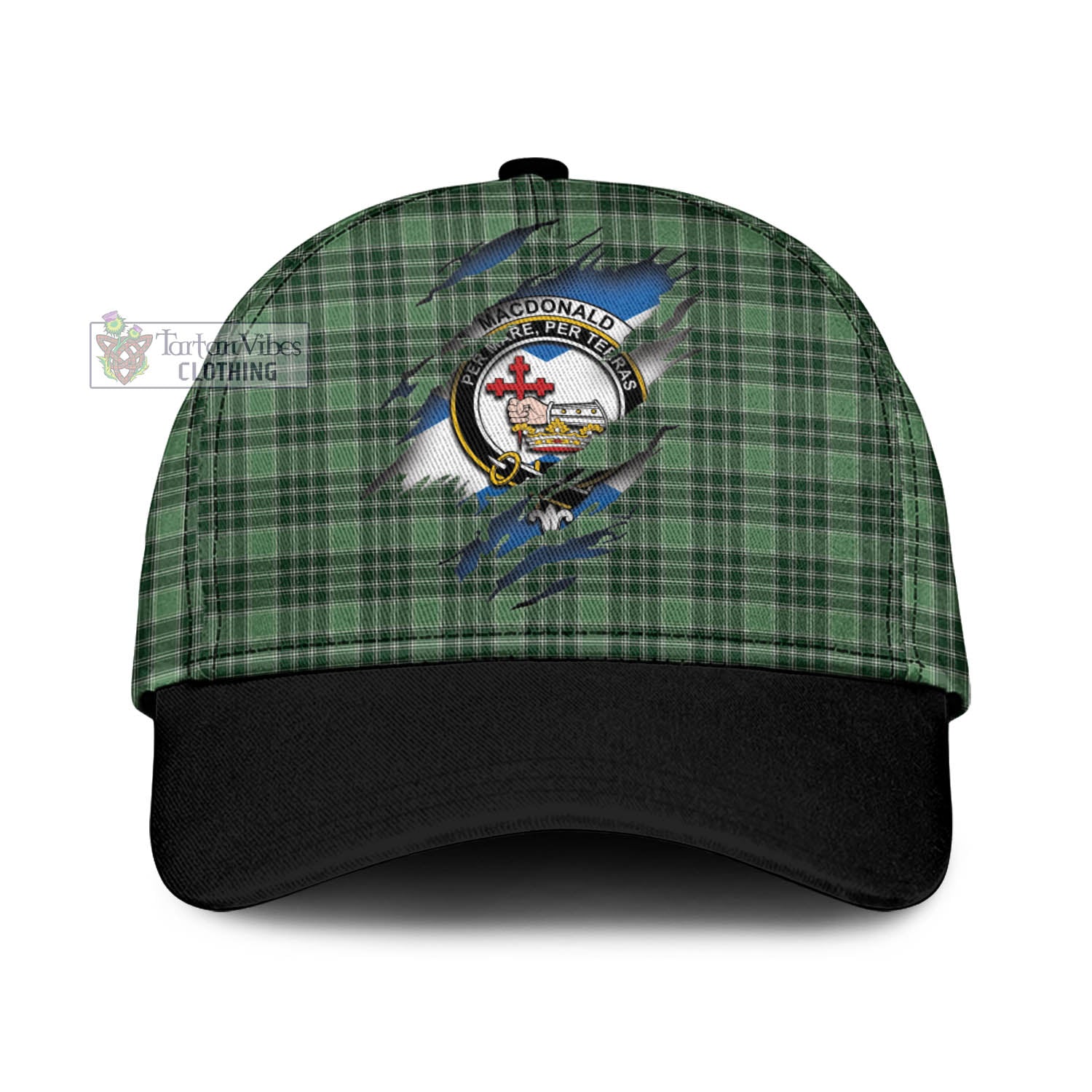 Tartan Vibes Clothing MacDonald Lord of the Isles Hunting Tartan Classic Cap with Family Crest In Me Style