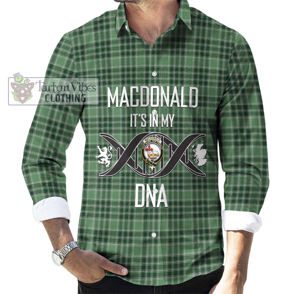 MacDonald Lord of the Isles Hunting Tartan Long Sleeve Button Shirt with Family Crest DNA In Me Style Men's Shirt S - Tartanvibesclothing Shop