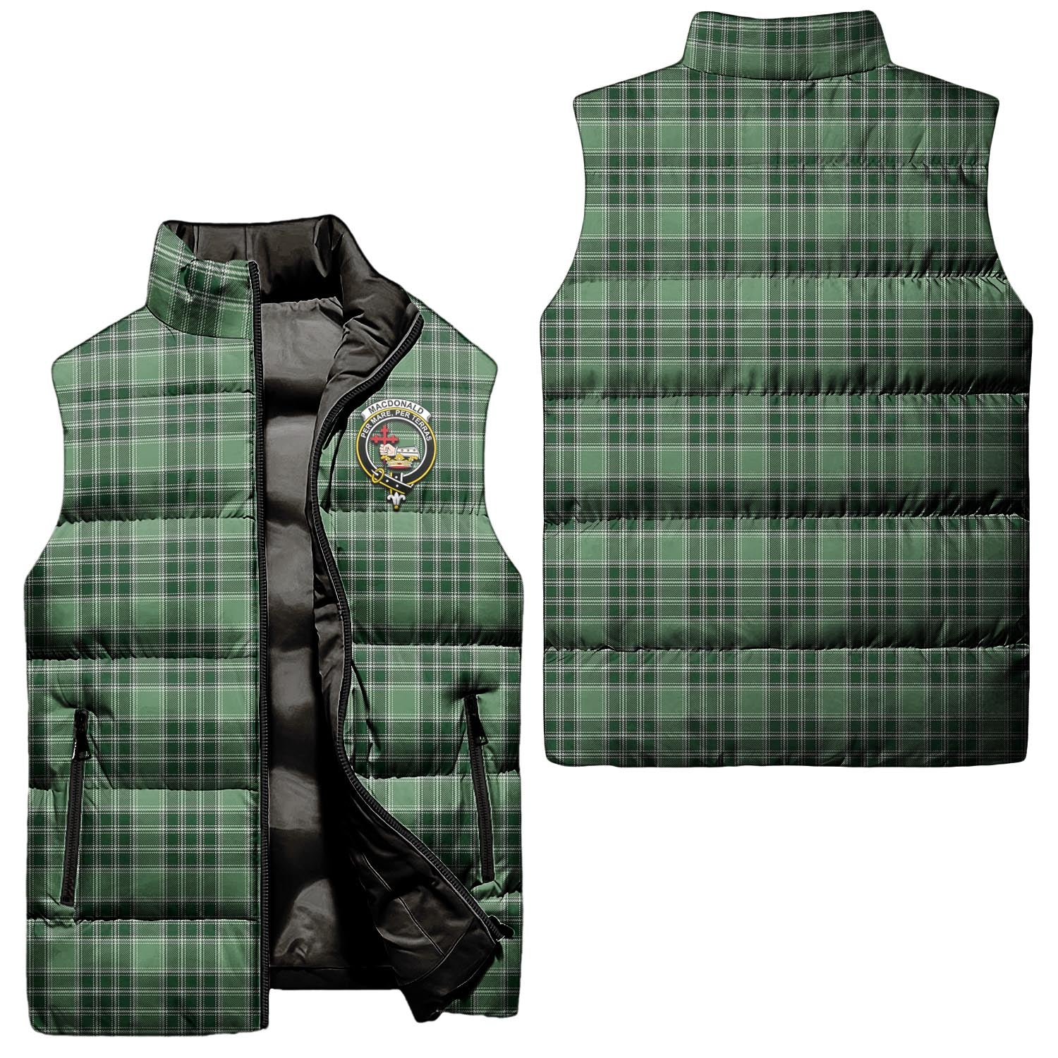 MacDonald Lord of the Isles Hunting Tartan Sleeveless Puffer Jacket with Family Crest Unisex - Tartanvibesclothing