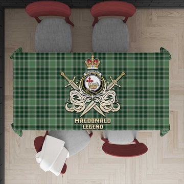 MacDonald Lord of the Isles Hunting Tartan Tablecloth with Clan Crest and the Golden Sword of Courageous Legacy