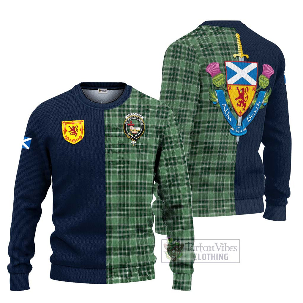 Tartan Vibes Clothing MacDonald Lord of the Isles Hunting Tartan Knitted Sweater with Scottish Lion Royal Arm Half Style