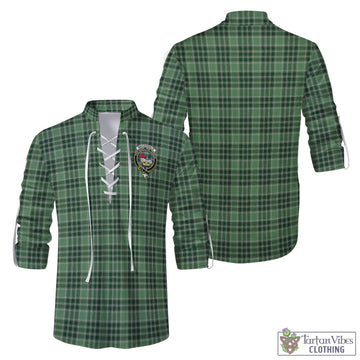 MacDonald Lord of the Isles Hunting Tartan Men's Scottish Traditional Jacobite Ghillie Kilt Shirt with Family Crest