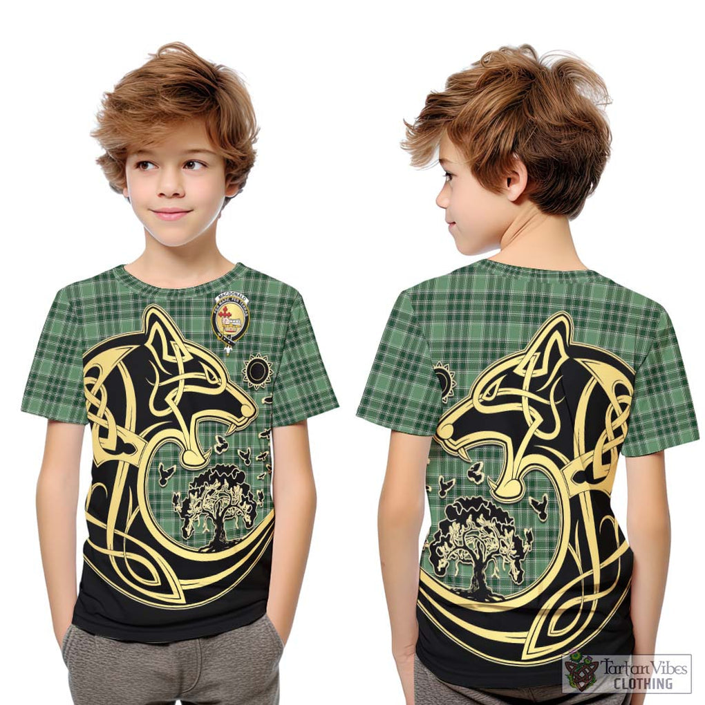 MacDonald Lord of the Isles Hunting Tartan Kid T-Shirt with Family Crest Celtic Wolf Style Youth XL Size14 - Tartan Vibes Clothing