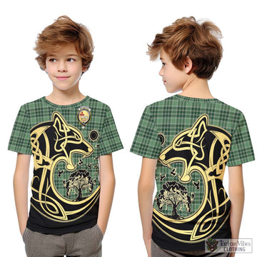 MacDonald Lord of the Isles Hunting Tartan Kid T-Shirt with Family Crest Celtic Wolf Style